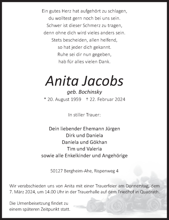 Anzeige von Anita Jacobs von  Werbepost 