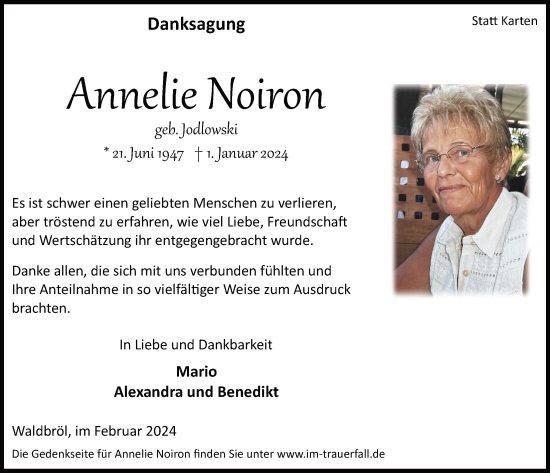 Anzeige von Anneke Noiron von  Lokalanzeiger 