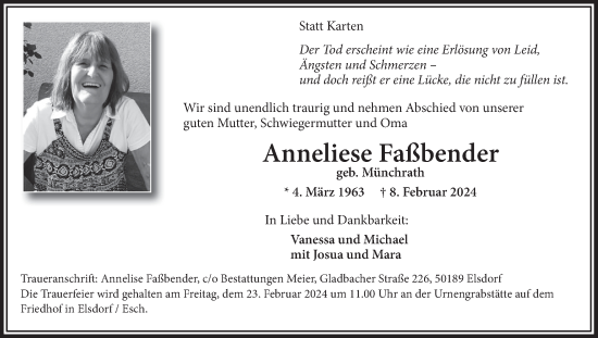 Anzeige von Anneliese Faßbender von  Werbepost 