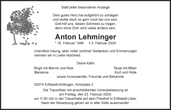 Anzeige von Anton Lehminger von  Werbepost 