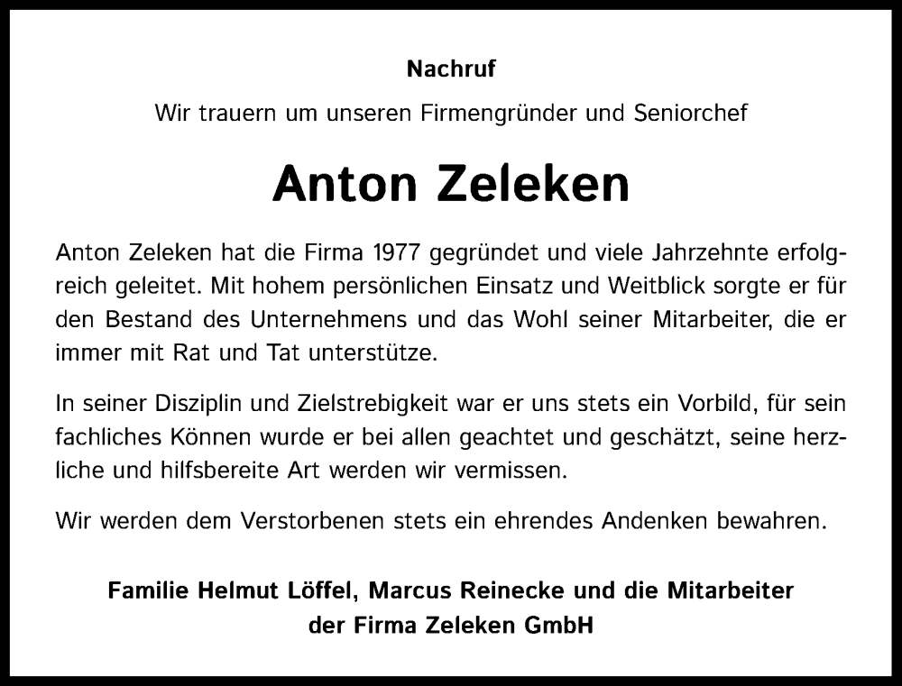  Traueranzeige für Anton Zeleken vom 03.02.2024 aus Kölner Stadt-Anzeiger / Kölnische Rundschau / Express