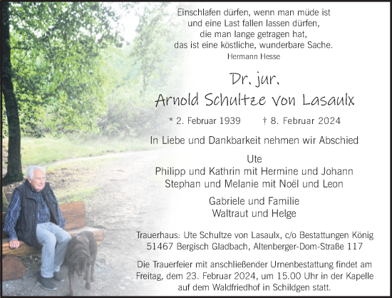 Anzeige von Arnold Schultze von Lasaulx von Kölner Stadt-Anzeiger / Kölnische Rundschau / Express