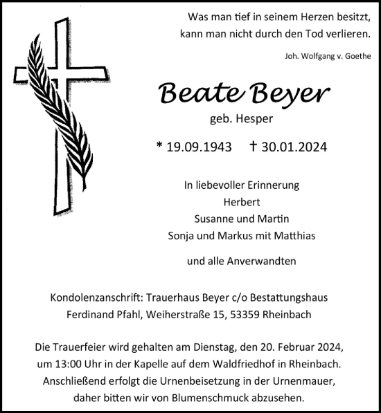 Anzeige von Beate Beyer von  Schaufenster/Blickpunkt 