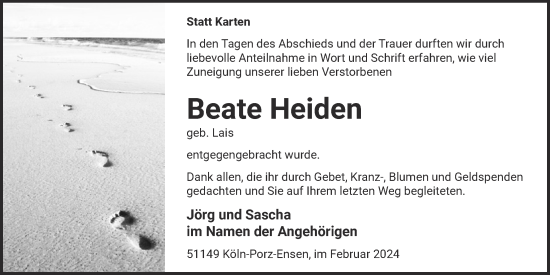 Anzeige von Beate Heiden von  EXPRESS - Die Woche 