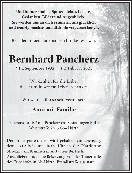 Anzeige von Bernhard Pancherz von  Wochenende 
