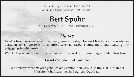 Anzeige von Bert Spohr von  Werbepost 