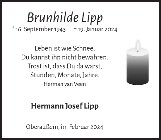 Anzeige von Brunhilde Lipp von  Werbepost 