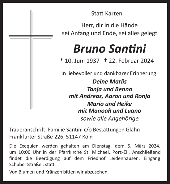 Anzeige von Bruno Santini von  EXPRESS - Die Woche 