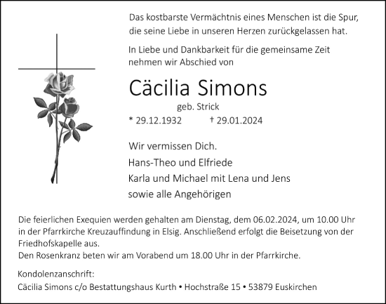 Anzeige von Cäcilia Simons von  Blickpunkt Euskirchen 