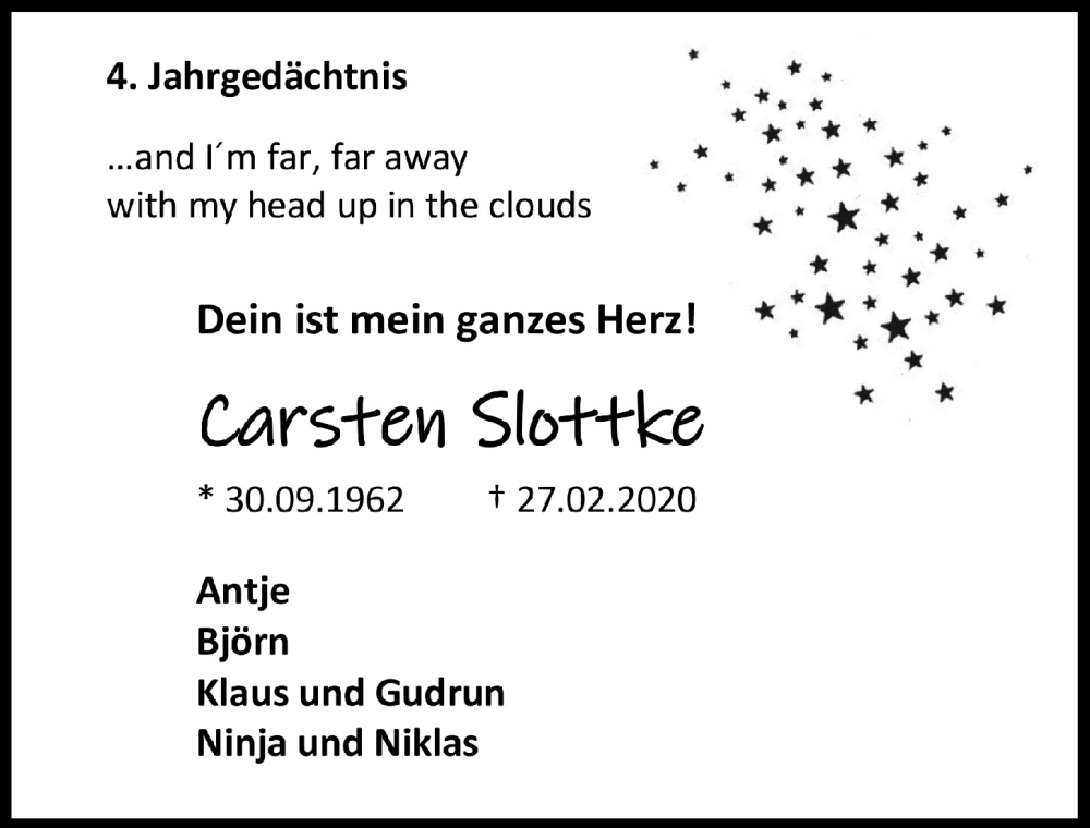  Traueranzeige für Carsten Slottke vom 18.07.2023 aus  Anzeigen Echo 