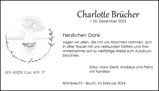 Anzeige von Charlotte Brücker von  Lokalanzeiger 