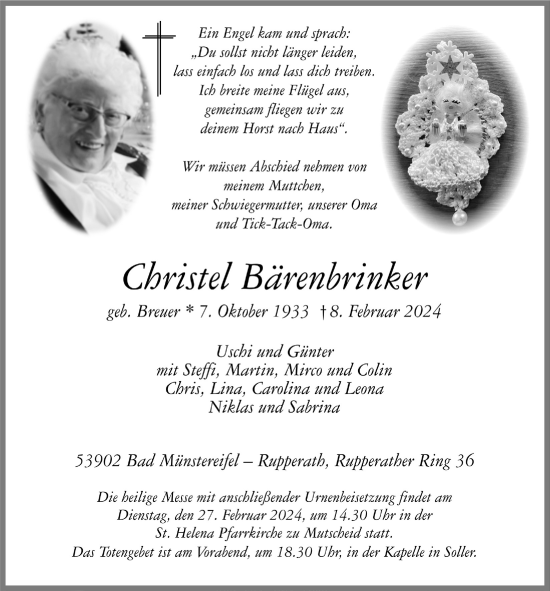 Anzeige von Christel Bärenbrinker von  Blickpunkt Euskirchen 