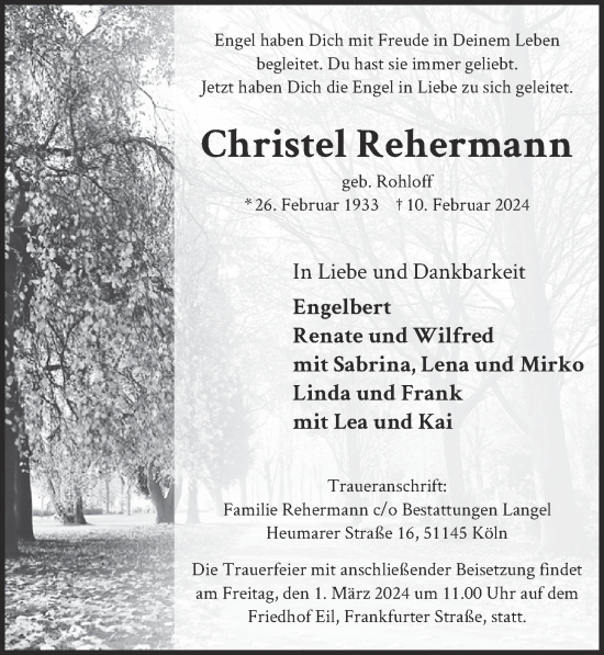 Anzeige von Christel Rehermann von  EXPRESS - Die Woche 