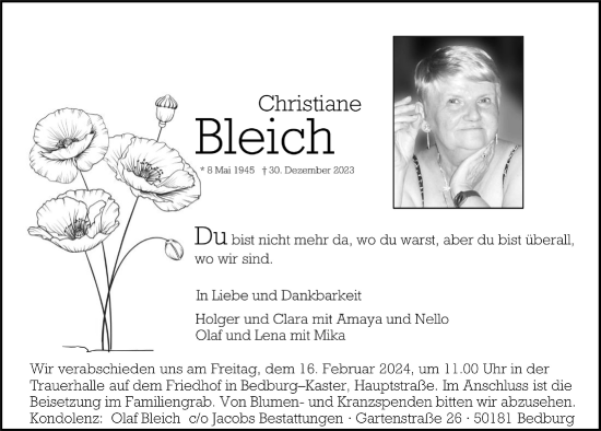 Anzeige von Christiane Bleich von  Werbepost 