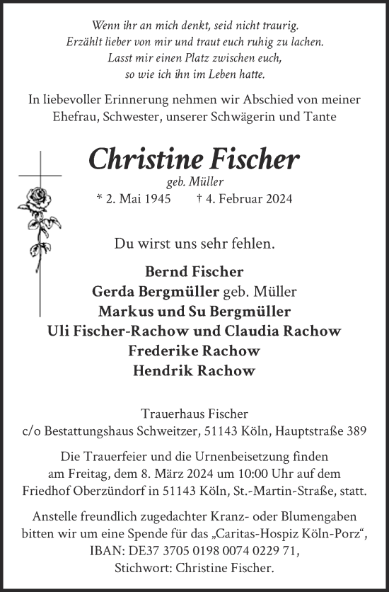 Anzeige von Christine Fischer von  EXPRESS - Die Woche 