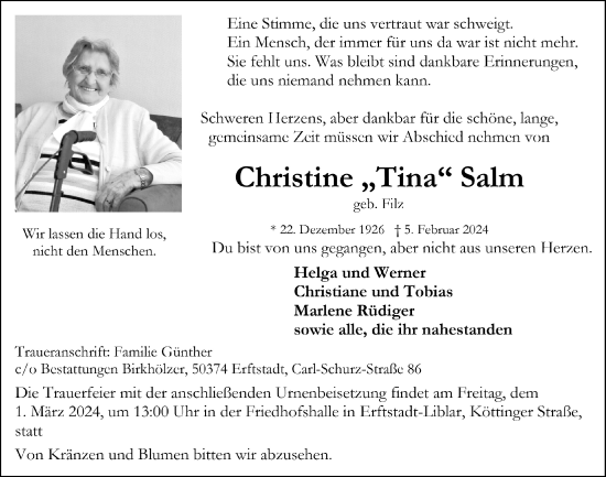 Anzeige von Christine Salm von  Werbepost 