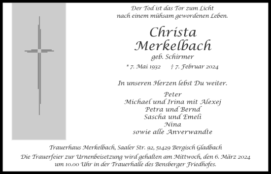 Anzeige von Chrita Merkelbach von  Bergisches Handelsblatt 