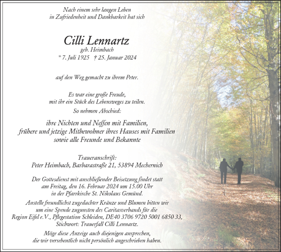 Anzeige von Cilli Lennartz von  Blickpunkt Euskirchen 