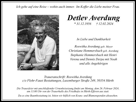 Anzeige von Detlev Averdung von Kölner Stadt-Anzeiger / Kölnische Rundschau / Express