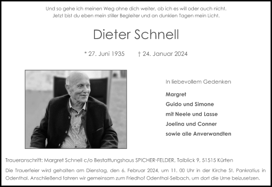 Anzeige von Dieter Schnell von Kölner Stadt-Anzeiger / Kölnische Rundschau / Express