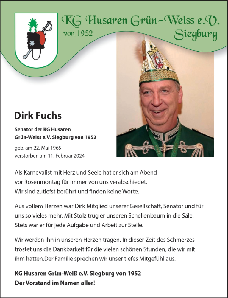  Traueranzeige für Dirk Fuchs vom 01.03.2024 aus  Extra Blatt 
