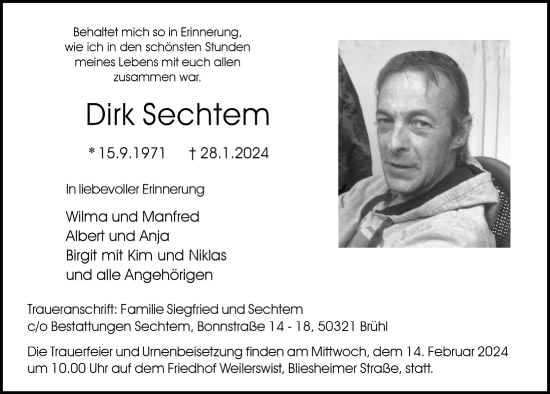 Anzeige von Dirk Sechtem von  Blickpunkt Euskirchen 