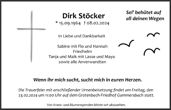 Anzeige von Dirk Stöcker von  Anzeigen Echo 