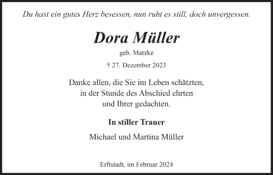 Anzeige von Dora Müller von  Werbepost 