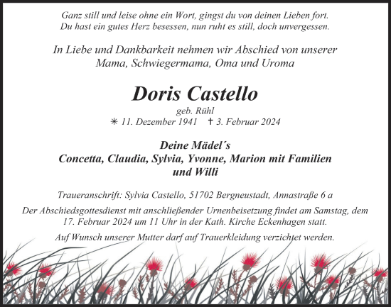 Anzeige von Doris Castello von  Anzeigen Echo 