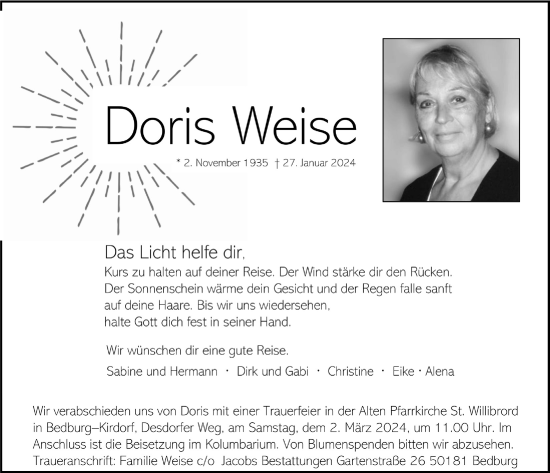 Anzeige von Doris Weise von  Werbepost 