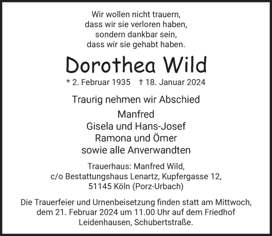 Anzeige von Dorothea Wild von  EXPRESS - Die Woche 