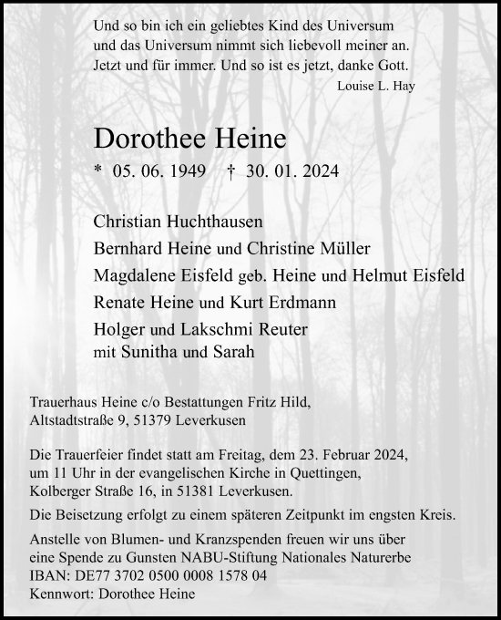 Anzeige von Dorothee Heine von Kölner Stadt-Anzeiger / Kölnische Rundschau / Express