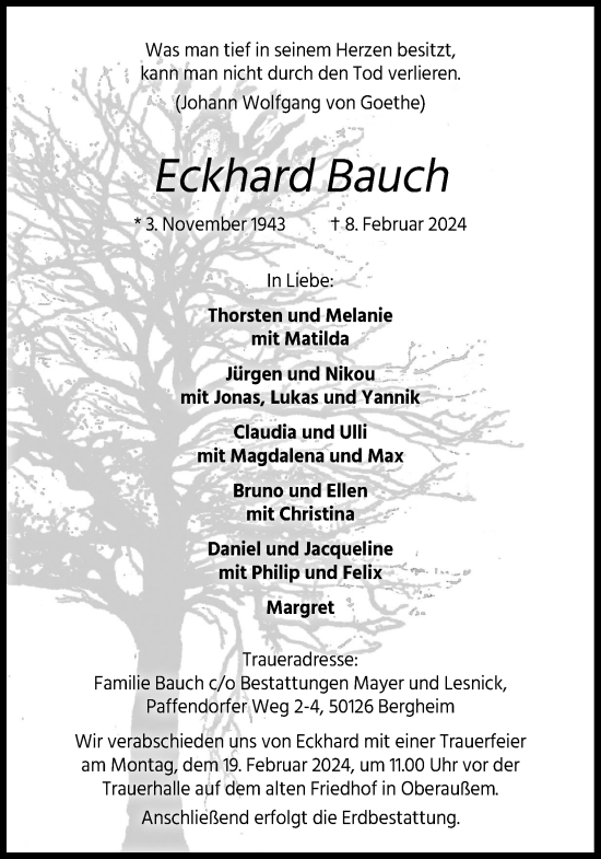 Anzeige von Eckhard Bauch von Kölner Stadt-Anzeiger / Kölnische Rundschau / Express