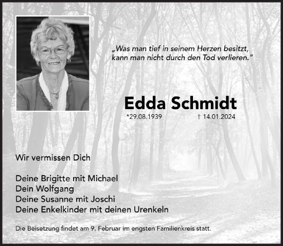 Anzeige von Edda Schmidt von  Wochenende 