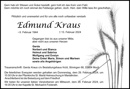 Anzeige von Edmund Kraus von Kölner Stadt-Anzeiger / Kölnische Rundschau / Express