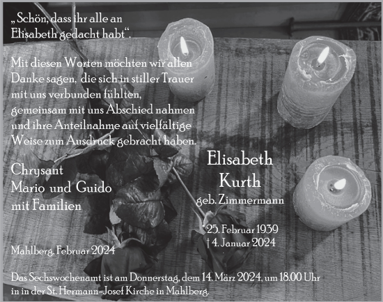 Anzeige von Elisabeth Kurth von  Blickpunkt Euskirchen 