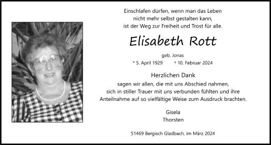 Anzeige von Elisabeth Rott von  Bergisches Handelsblatt 