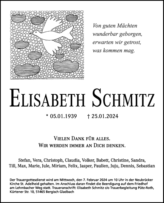 Anzeige von Elisabeth Schmitz von Kölner Stadt-Anzeiger / Kölnische Rundschau / Express