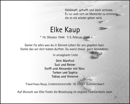 Anzeige von Elke Kaup von  Anzeigen Echo 