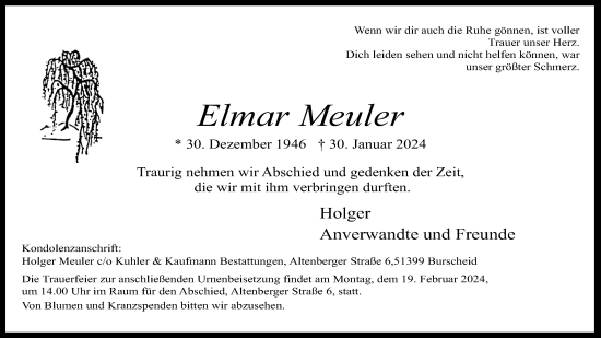 Anzeige von Elmar Meuler von Kölner Stadt-Anzeiger / Kölnische Rundschau / Express