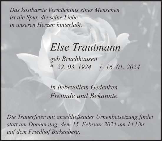 Anzeige von Else Trautmann von  Lokale Informationen 