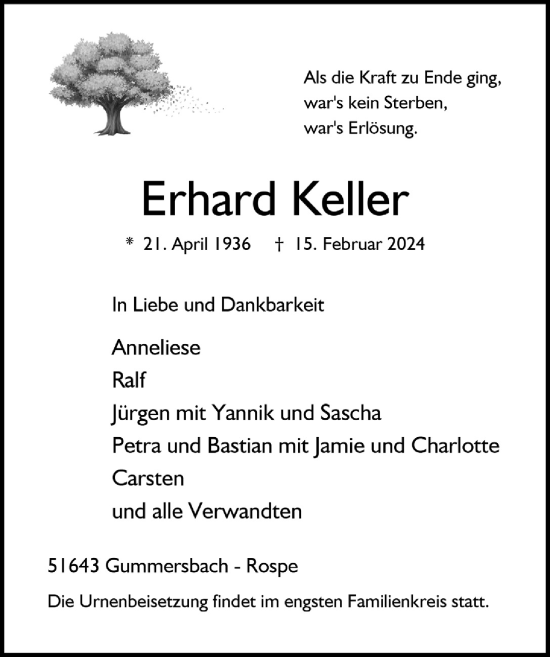 Anzeige von Erhard Keller von  Anzeigen Echo 