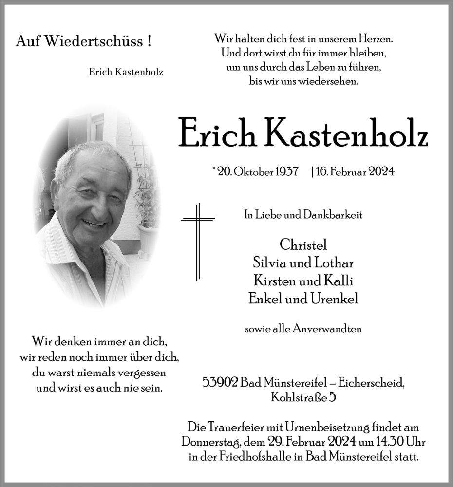 Traueranzeige für Erich Kastenholz vom 24.02.2024 aus  Blickpunkt Euskirchen 