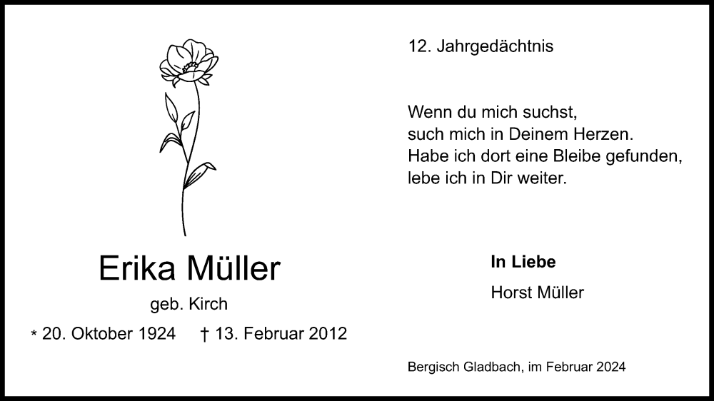  Traueranzeige für Erika Müller vom 18.07.2023 aus Kölner Stadt-Anzeiger / Kölnische Rundschau / Express