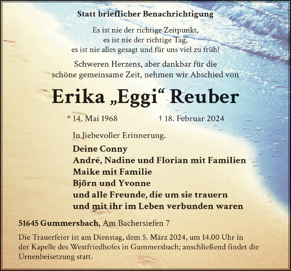  Traueranzeige für Erika Reuber vom 01.03.2024 aus  Anzeigen Echo 