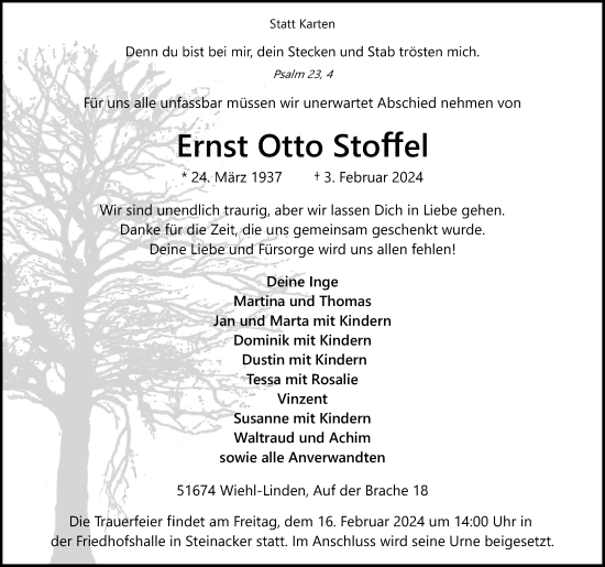 Anzeige von Ernst Otto Stoffel von Kölner Stadt-Anzeiger / Kölnische Rundschau / Express