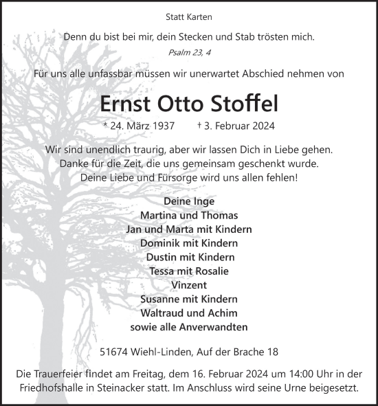 Anzeige von Ernst Otto Stoffel von  Anzeigen Echo 