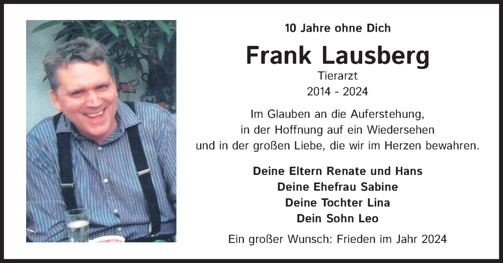  Traueranzeige für Frank Lausberg vom 03.02.2024 aus Kölner Stadt-Anzeiger / Kölnische Rundschau / Express