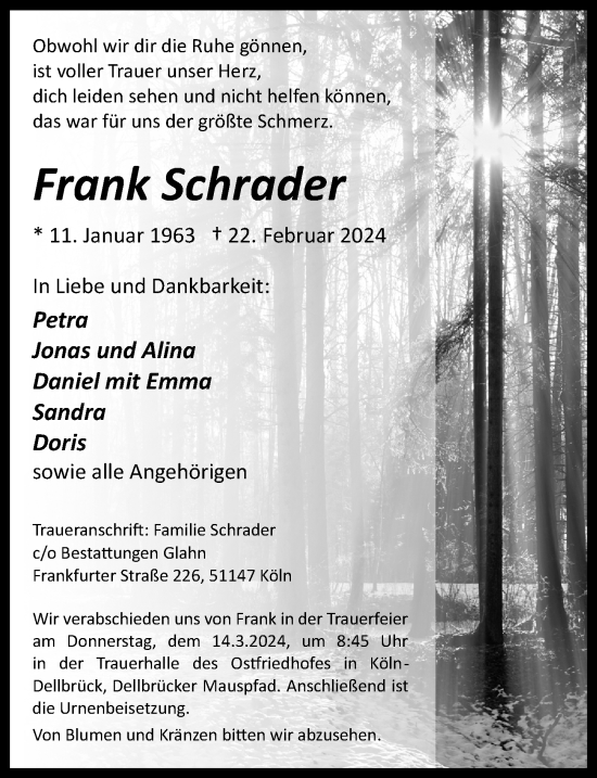 Anzeige von Frank Schrader von  EXPRESS - Die Woche 