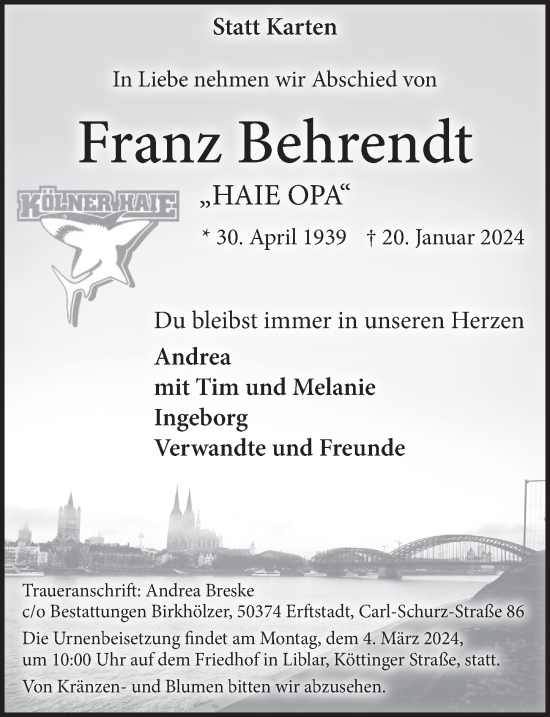 Anzeige von Franz Behrendt von  Werbepost 